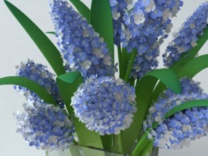 lilac bouquet in glass vase 3D Model