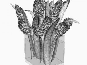 lilac bouquet in glass vase 3D Model