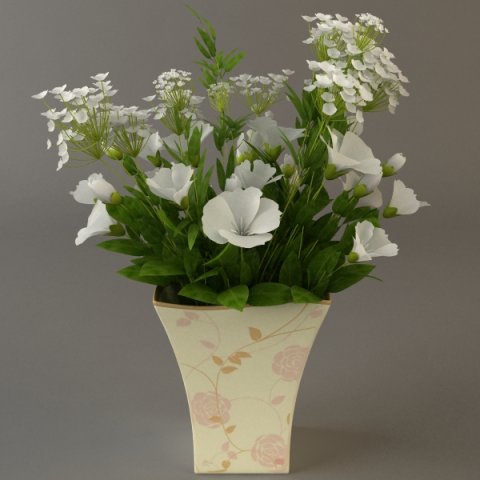 white flower bouquet in vase 3D Model .c4d .max .obj .3ds .fbx .stl .blend 