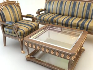 стол кресло диван набор 3D Модель