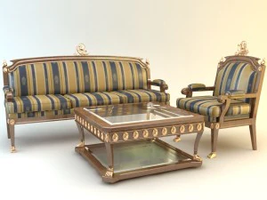 table armchair  divan set 3D Model