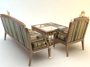 table armchair  divan set 3D Model