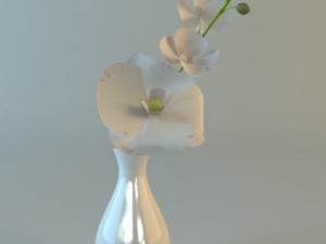 white vase with flowers 3D Model
