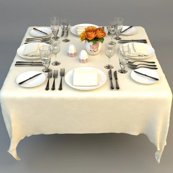 dining table place settings 3D Model .c4d .max .obj .3ds .fbx .stl .blend 