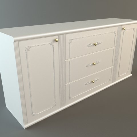 white credenza cabinet 3D Model .c4d .max .obj .3ds .fbx .stl .blend 