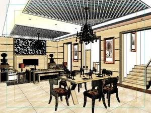 photorealistic living  dining room 0013 3D Model