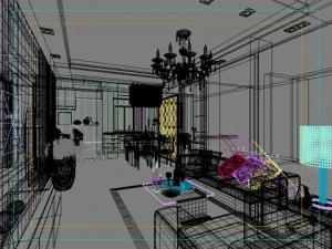 photorealistic living  dining room 0044 3D Model