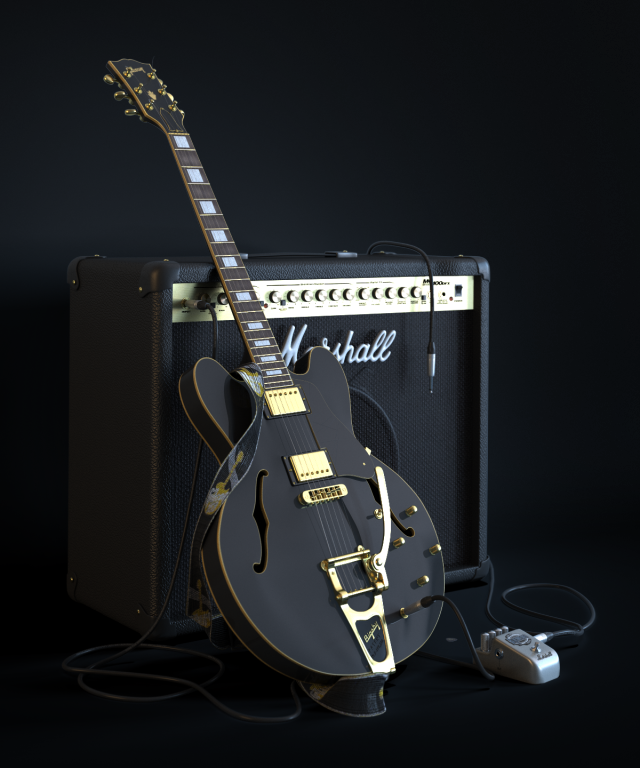 gibson es335 guitar 3D Model .c4d .max .obj .3ds .fbx .stl .blend 
