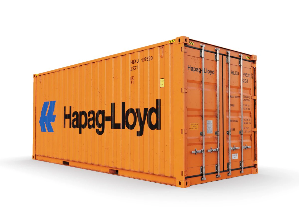20 feet hapag-lloyd standard shipping container 3D Model .c4d .max .obj .3ds .fbx .stl .blend 