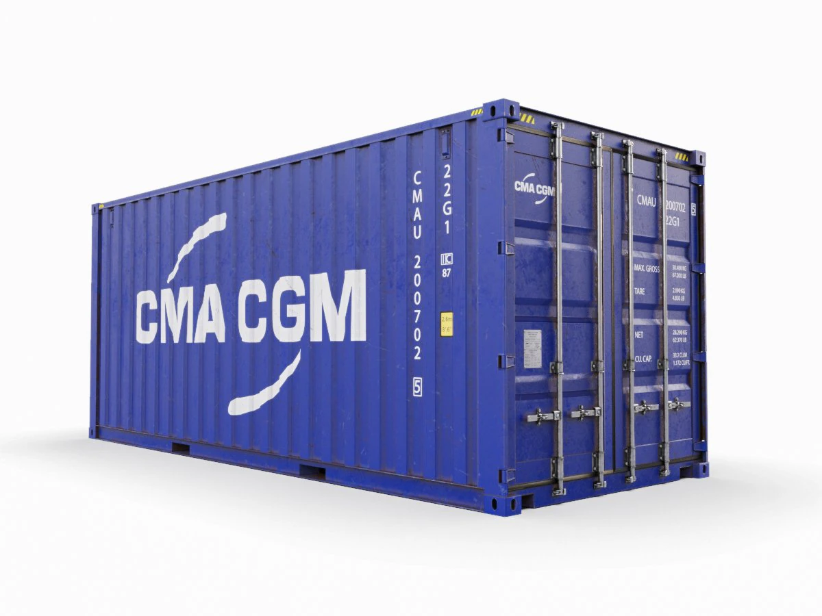 Contenedor de env&iacute;o est&aacute;ndar cma-cgm de 20 pies Modelo 3D .c4d .max .obj .3ds .fbx .stl .blend 