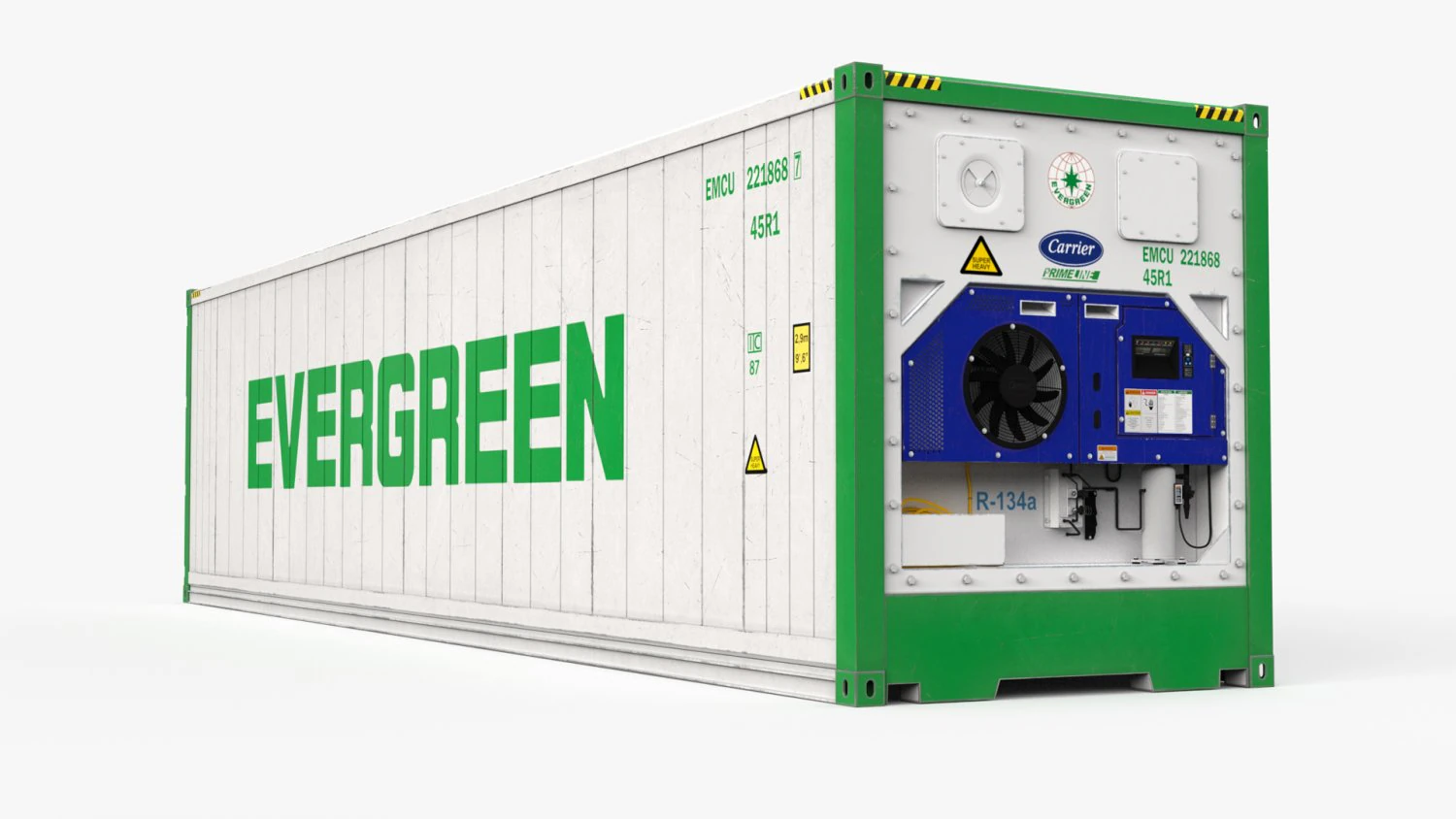 40ft EVERGREEN Container Reefer CARRIER 3D Model .c4d .max .obj .3ds .fbx .stl .blend
