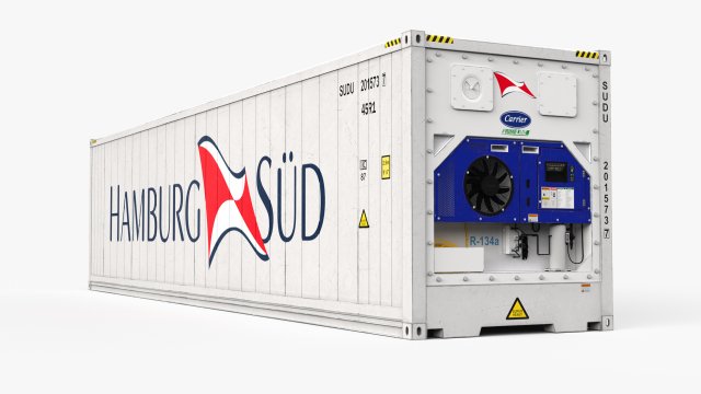40ft HAMBURG SUD Container Reefer CARRIER Modelo 3D .c4d .max .obj .3ds .fbx .stl .blend 