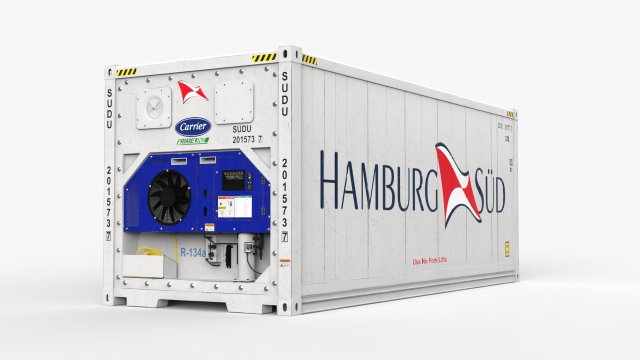 20ft Hamburg Sud shipping Container Reefer CARRIER 3Dモデル .c4d .max .obj .3ds .fbx .stl .blend 