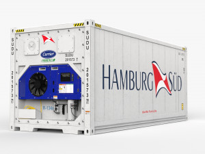 20ft Hamburg Sud shipping Container Reefer CARRIER 3D Model