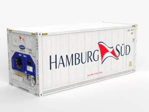 20ft Hamburg Sud shipping Container Reefer CARRIER 3D Model
