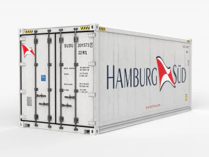 20ft Hamburg Sud shipping Container Reefer CARRIER 3D Model