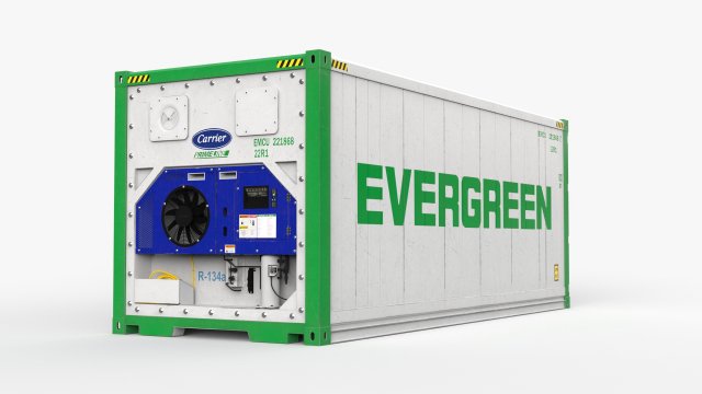 20ft EVERGREEN shipping Container Reefer CARRIER Modello 3D .c4d .max .obj .3ds .fbx .stl .blend 