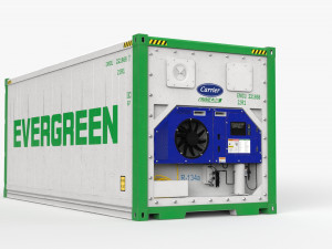 20ft EVERGREEN shipping Container Reefer CARRIER Modello 3D