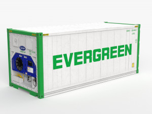20ft EVERGREEN shipping Container Reefer CARRIER Modello 3D