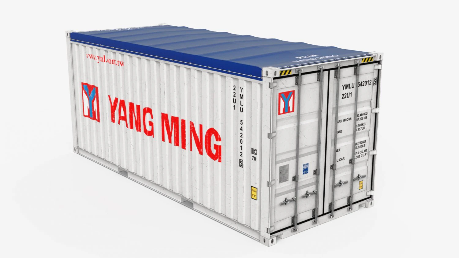 20ft Yang Ming Open Top shipping Container 3D Model .c4d .max .obj .3ds .fbx .stl .blend