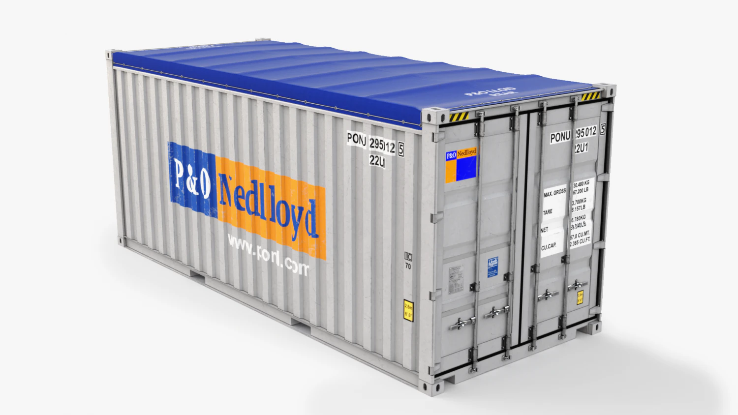 20ft Po Lloid Open Top shipping Container 3D Model .c4d .max .obj .3ds .fbx .stl .blend
