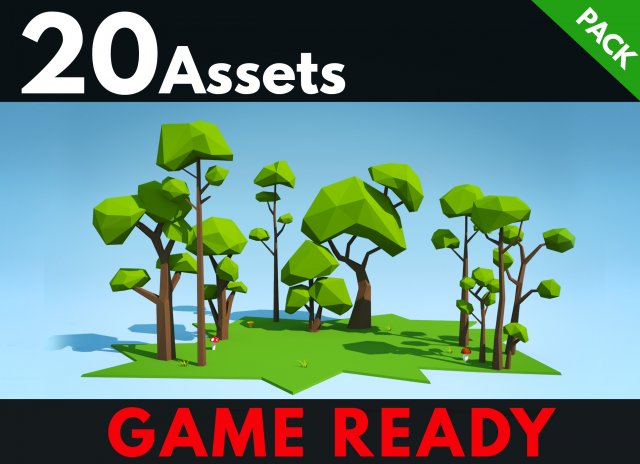 low poly trees pack 3D Model .c4d .max .obj .3ds .fbx .stl .blend 