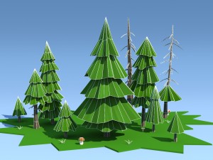 low poly fir trees Model 3D