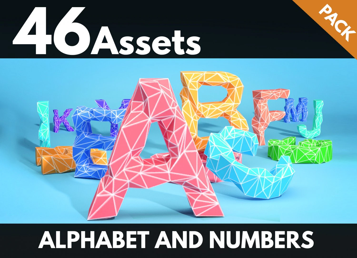 low poly alphabet and numbers 3D Model .c4d .max .obj .3ds .fbx .stl .blend 