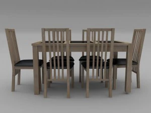 Conjunto de mesa y sillas de madera y pizarra. Modelo 3D