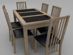 table and chair set  wood and slate 3D Model