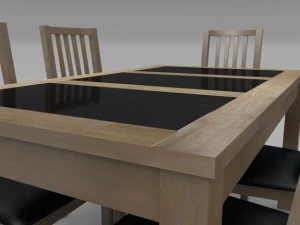 table and chair set  wood and slate 3D Model
