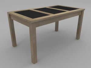 table and chair set  wood and slate 3D Model
