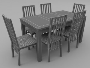 table and chair set  wood and slate 3D 模型
