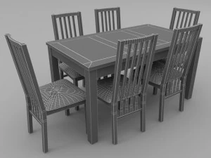 table and chair set  wood and slate 3D Model