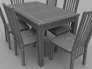 table and chair set  wood and slate 3D Model