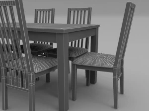 table and chair set  wood and slate 3D Model
