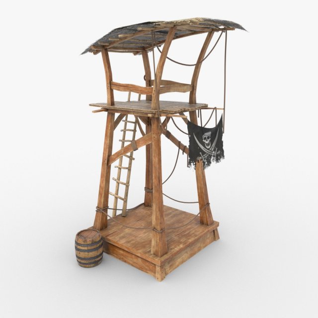 wooden pirate watch tower Model 3D .c4d .max .obj .3ds .fbx .stl .blend 