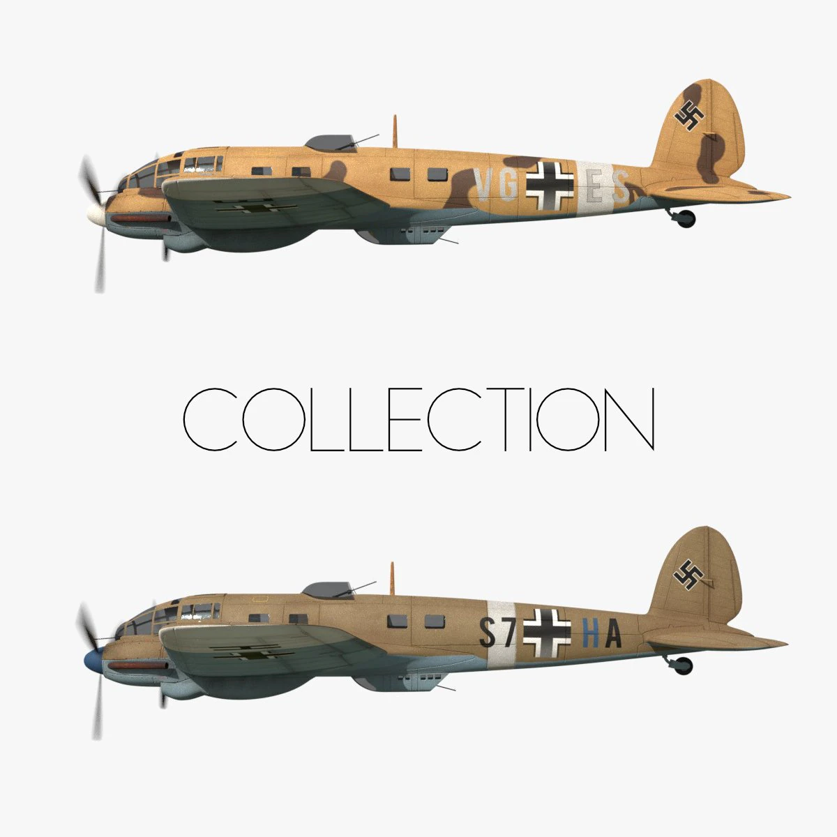 heinkel he 111 - north africa collection 3D Model .c4d .max .obj .3ds .fbx .stl .blend