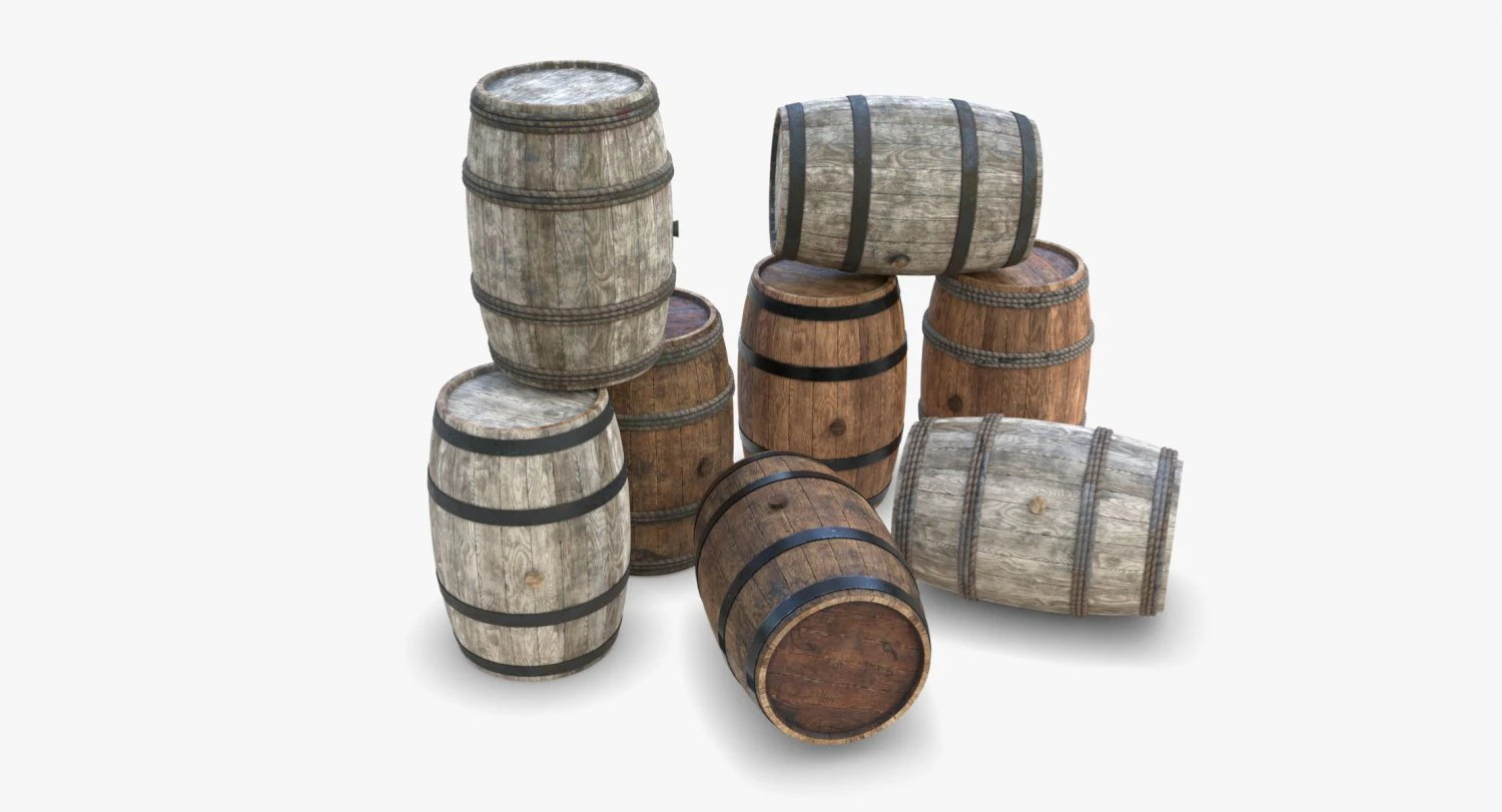 wooden barrels 3D Model .c4d .max .obj .3ds .fbx .stl .blend