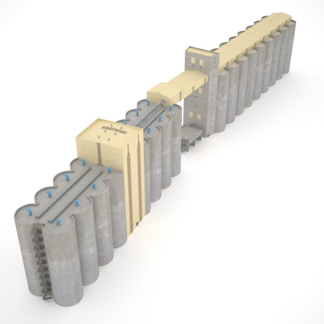 grain silos 03 3D Model .c4d .max .obj .3ds .fbx .stl .blend 