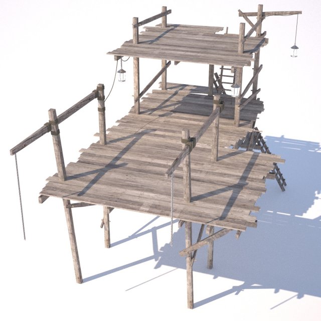 old wooden scaffolding 3D Модель .c4d .max .obj .3ds .fbx .stl .blend 