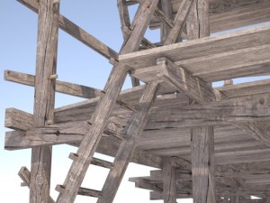 old wooden scaffolding 3D Модель