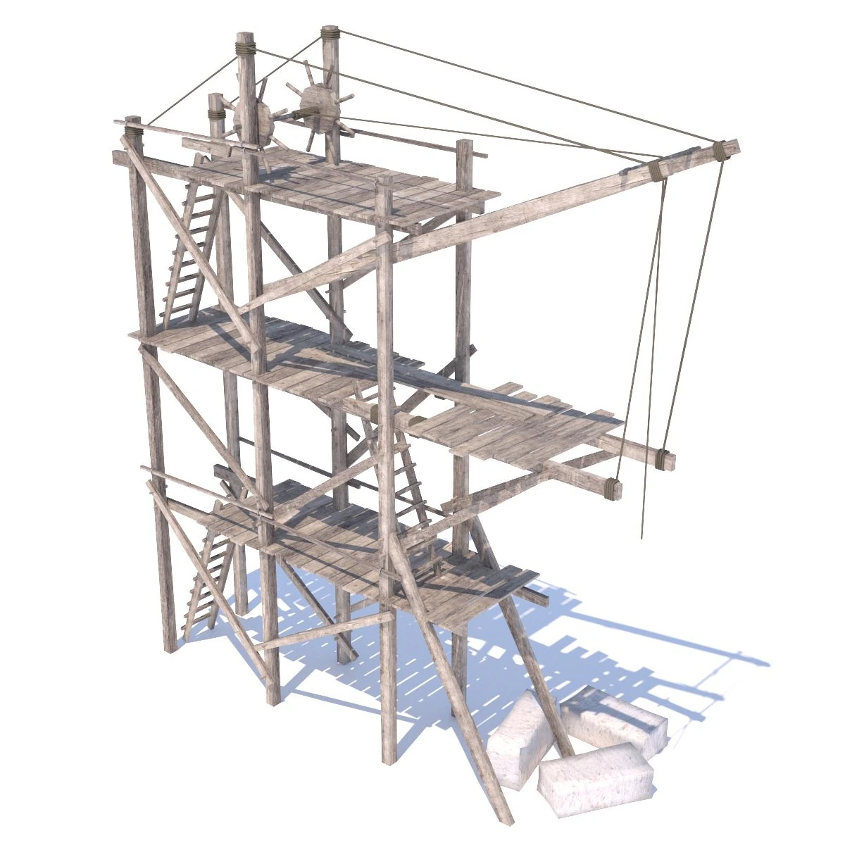 old wooden scaffolding with handle crane 3D Model .c4d .max .obj .3ds .fbx .stl .blend 