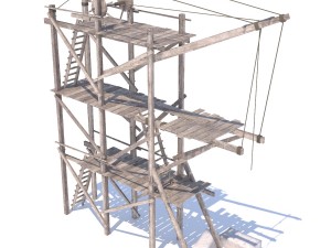 old wooden scaffolding with handle crane 3D Model