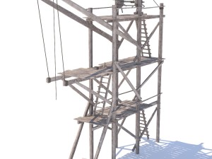old wooden scaffolding with handle crane 3D Model