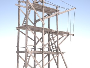 old wooden scaffolding with handle crane 3D Model
