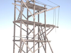 old wooden scaffolding with handle crane 3D Model