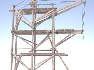 old wooden scaffolding with handle crane 3D Model