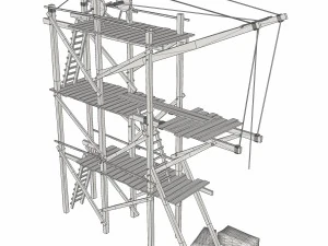 old wooden scaffolding with handle crane 3D Model
