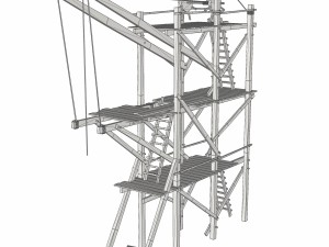 old wooden scaffolding with handle crane 3D Model
